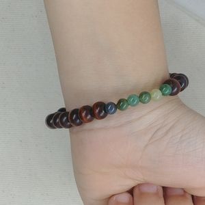 Natural jade beads and wooden bracelet.